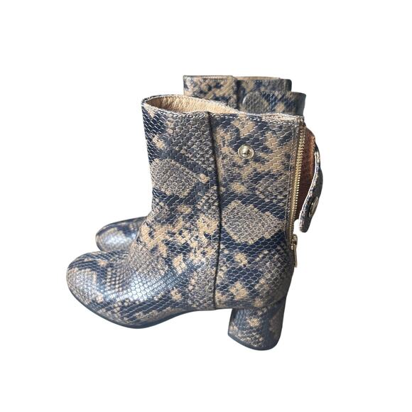 Joie Leather Black Tan Snakeskin Back Zip Ankle Bootie Sz 37.5 - Picture 2 of 4